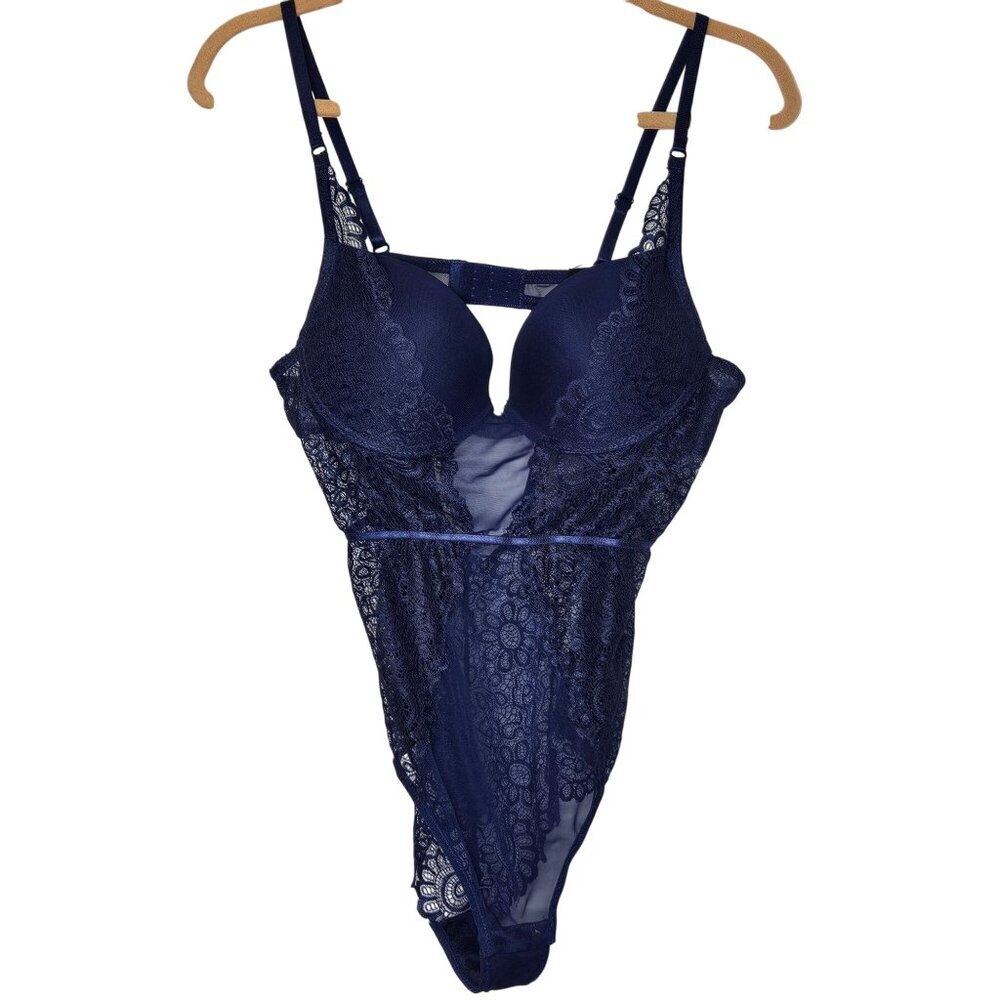 Rampage‎ Womens Navy Blue Lace Bodysuit Lingerie Large Coquette Dainty Delicate
